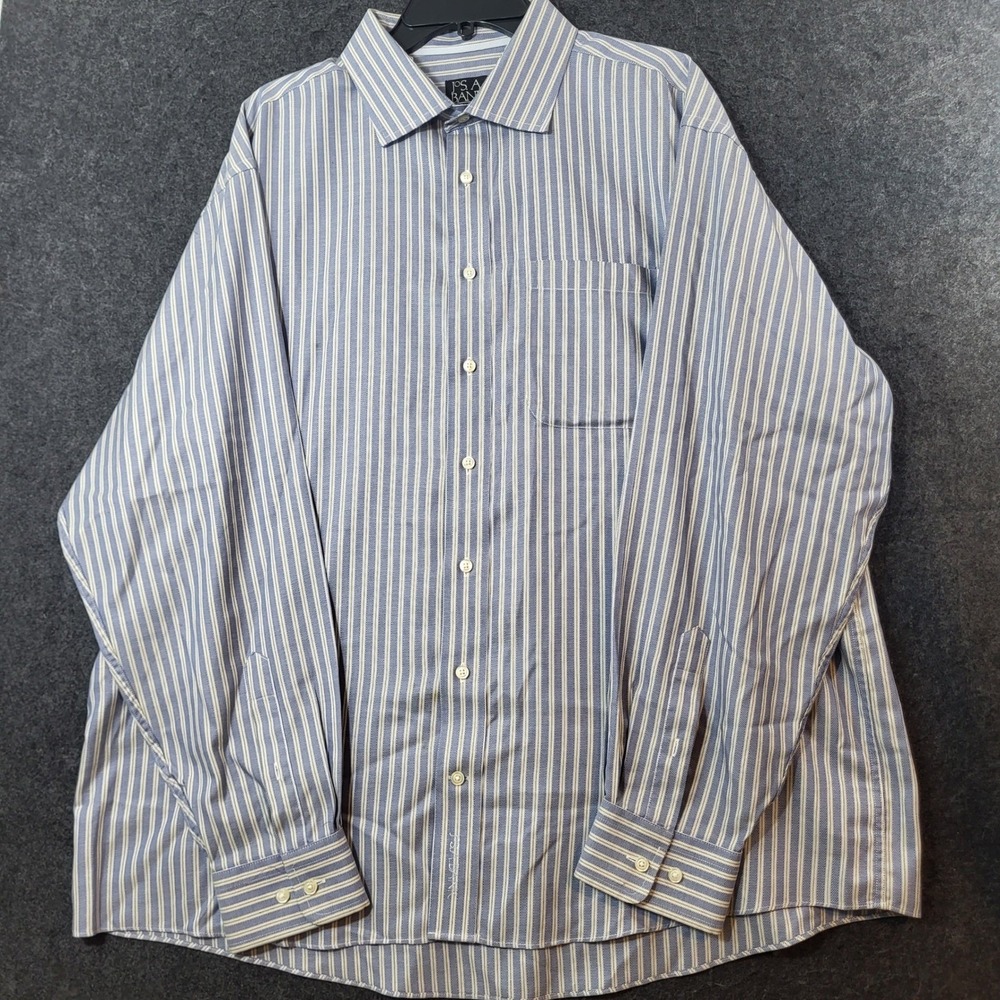 Jos A Bank Signature Collection Mens XL Blue White Stripe Wrinkle Free Shirt